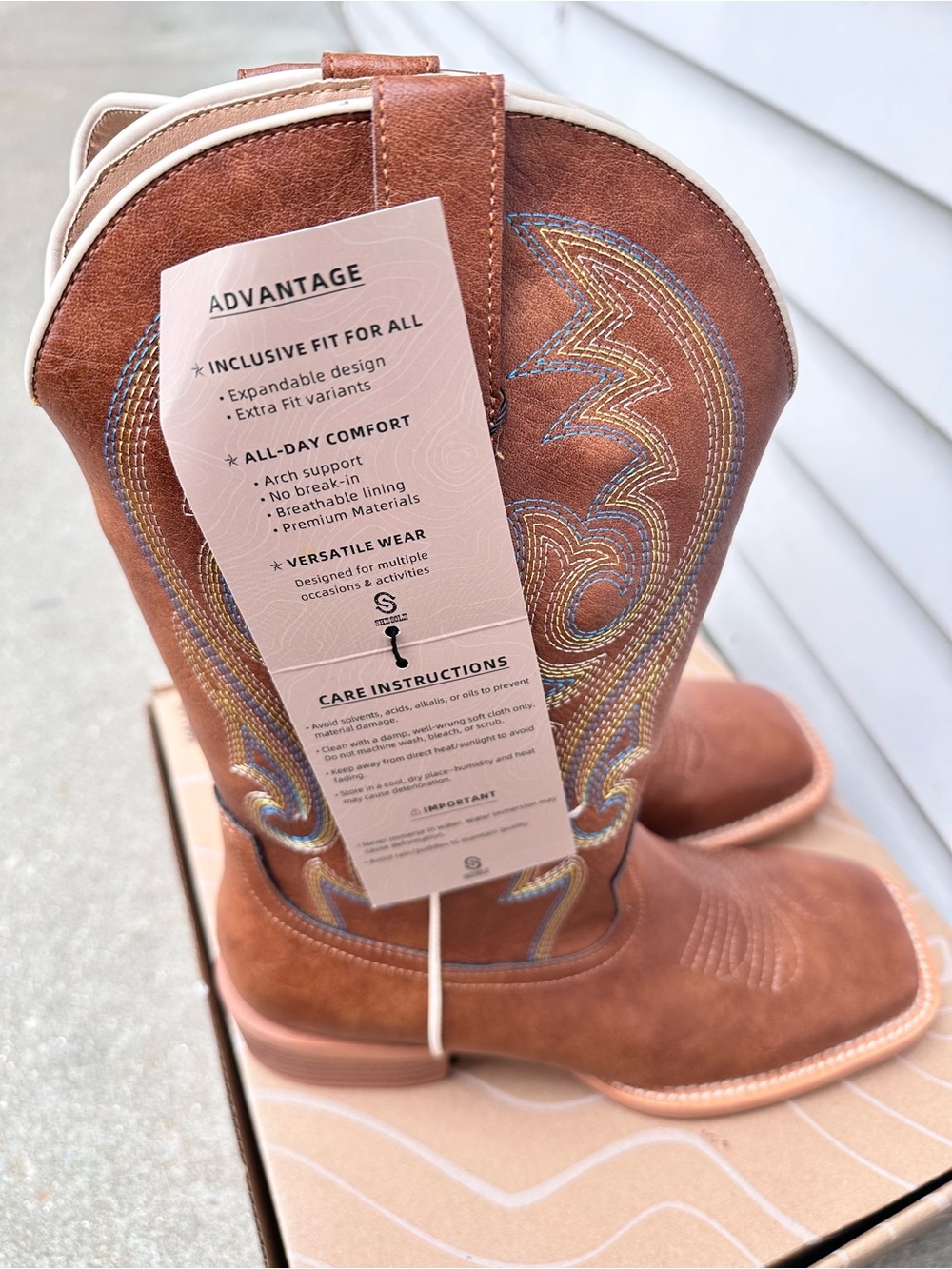 Brown Leather Western Cowboy Boots - Embroidered Shaft - Picture 3 of 4